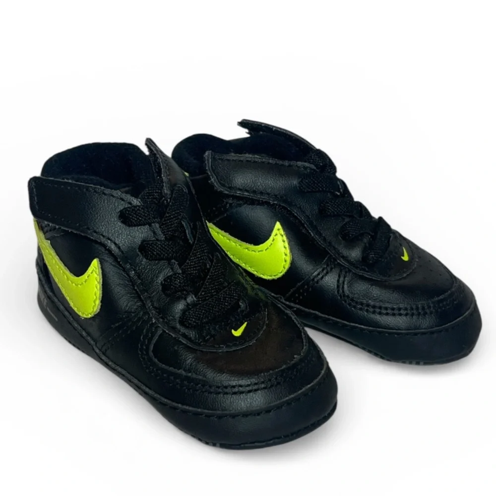 Nike Baby/Walker Black Sneakers with Neon Yellow Swoosh